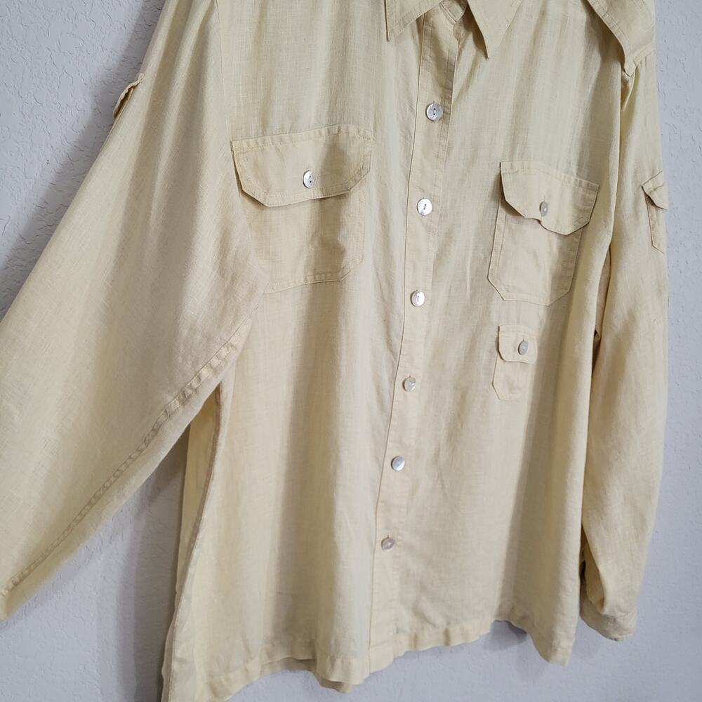 Chico's 100% Linen Button Up Shirt Women's XL 16 Chicos 3 Butter Yellow Casual - Picture 11 of 13